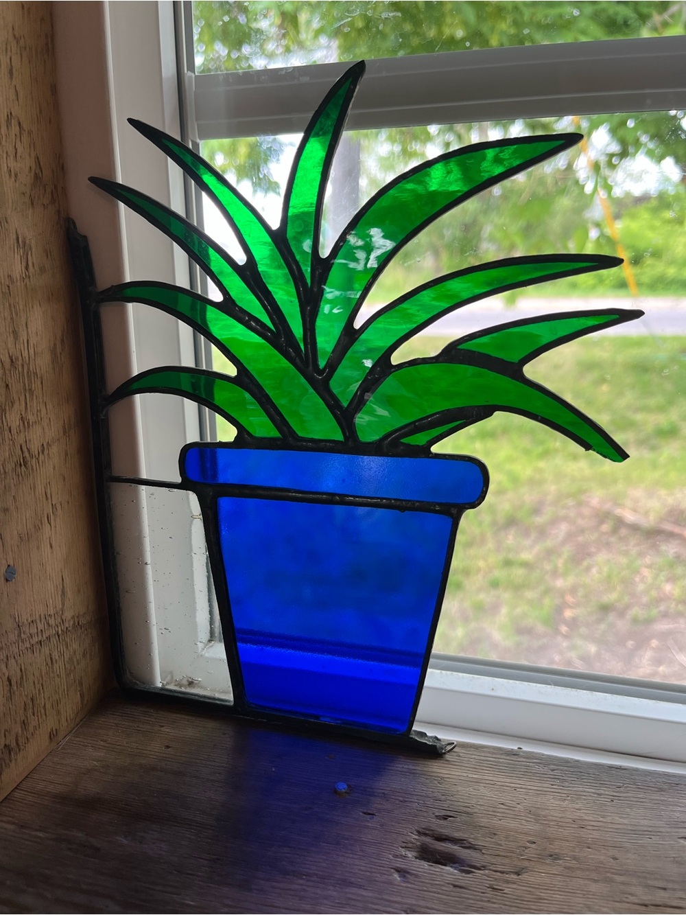 Stained Glass Potted Plant sun catcher - Blue & Green